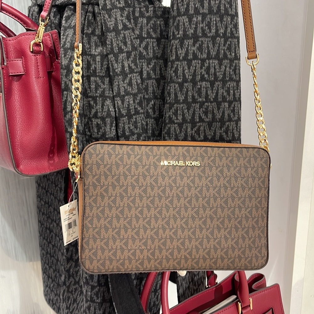 Michael Kors Jet Set Item Large East West Zip Crossbody Brown Signature - Picture 7 of 16